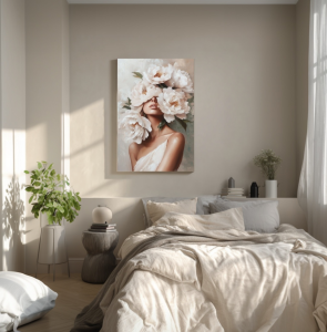 Portret kobiety z twarzą zakrytą przez kremowe piwonie